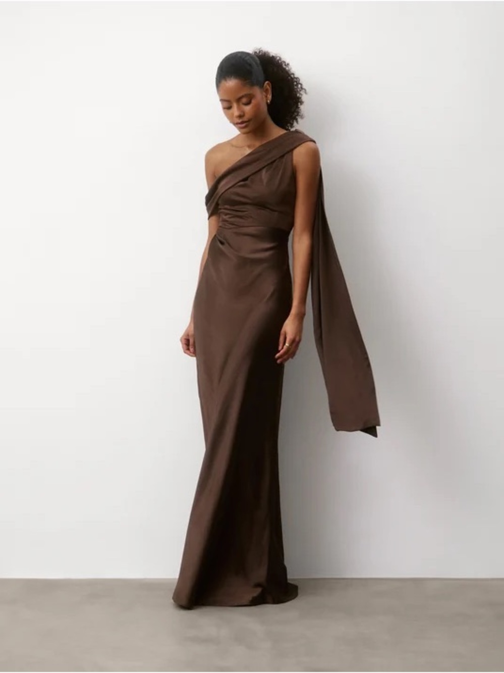 Six Stories - One Shoulder Drape Satin Bridesmaid Dress